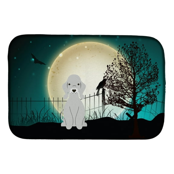 Halloween Scary Bedlington Terrier Blue Dish Drying Mat