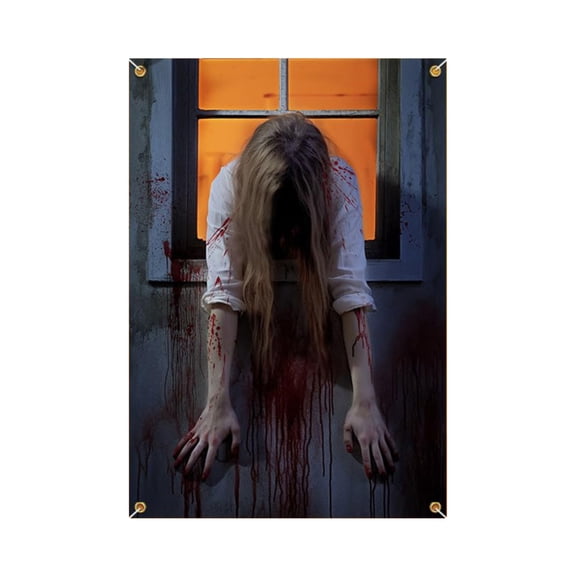 Halloween Scary Bloody Window Poster Decoration, Realistic Hanging Ghost Prop, Spooky Haunted House Party Decor, Indoor Outdoor Horror Scene Setter, 35x24 Inches