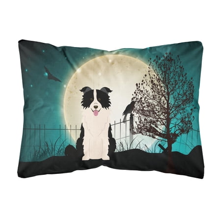 Halloween Scary Border Collie Black White Canvas Fabric Decorative Pillow