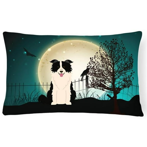 Halloween Scary Border Collie Black & White Canvas Fabric Decorative Pillow