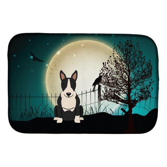 Halloween Scary Bull Terrier Black & White Dish Drying Mat