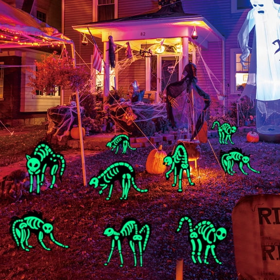 Halloween Scary Cats Skeleton Yard Sign,Halloween Glow in The Dark Black Cats Silhouette Lawn Signs,6 Pcs Luminous Black Kitty Cat Decoration for Garden Lawn Pathway