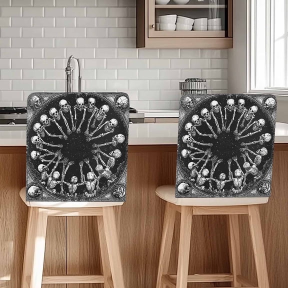 Halloween Scary Chair Covers Set of 4 Skull Skeleton Silhouette Chair Back Covers Stretch Removable Washable Slipcovers Protector for Dining Room Kitchen Party Decor