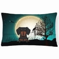 thumbnail image 1 of Halloween Scary Dachshund Black & Tan Canvas Fabric Decorative Pillow, 1 of 1