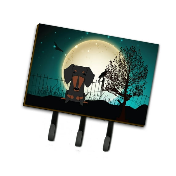 Halloween Scary Dachshund Black Tan Leash or Key Holder