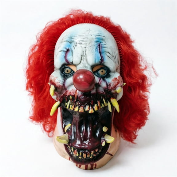 Halloween Scary Devil Clown Mask with Red Hair,Realistic Killer Clown Head Mask