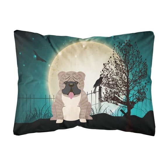 Halloween Scary English Bulldog Grey Brindle Canvas Fabric Decorative Pillow