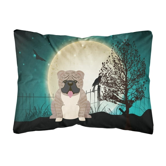Halloween Scary English Bulldog Grey Brindle Canvas Fabric Decorative Pillow