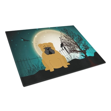Halloween Scary English Bulldog Red Glass Cutting Board Large