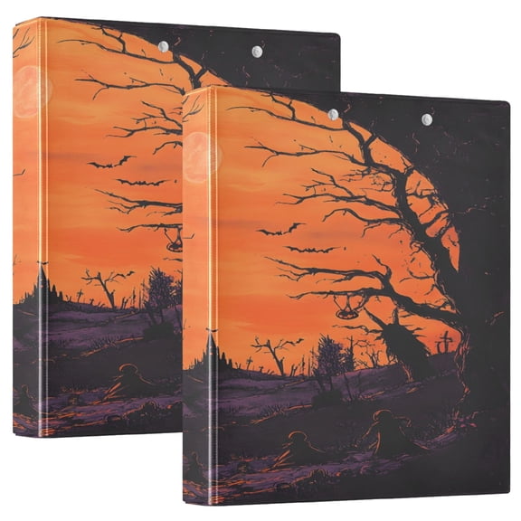 Halloween Scary Forest 12.4x10.6in PVC Round Ring Binder, D-Ring 3-Hole, Metal Clip, 200 Sheets