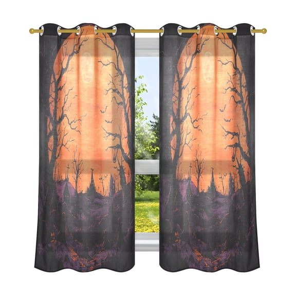 Halloween Scary Forest Breathable Sheer Curtains 63x52in Soft Light Filtering, UV Protection and Thermal Insulation