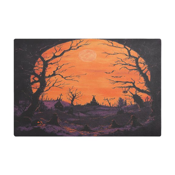 Halloween Scary Forest Kitchen Leather Drying Mat with Silica Gel Absorbent Layer, 11.8''x17.7''