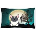 thumbnail image 1 of Halloween Scary French Bulldog Black & White Canvas Fabric Decorative Pillow, 1 of 1