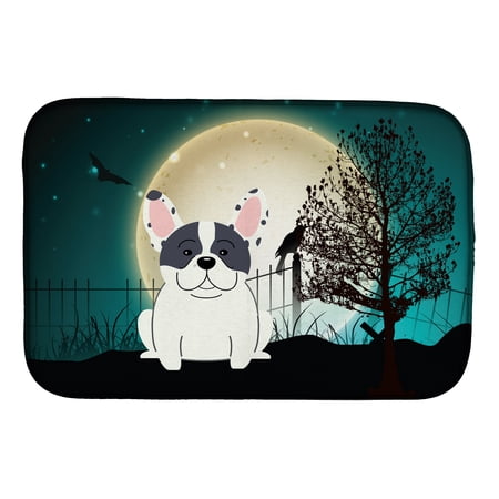 Halloween Scary French Bulldog Piebald Dish Drying Mat