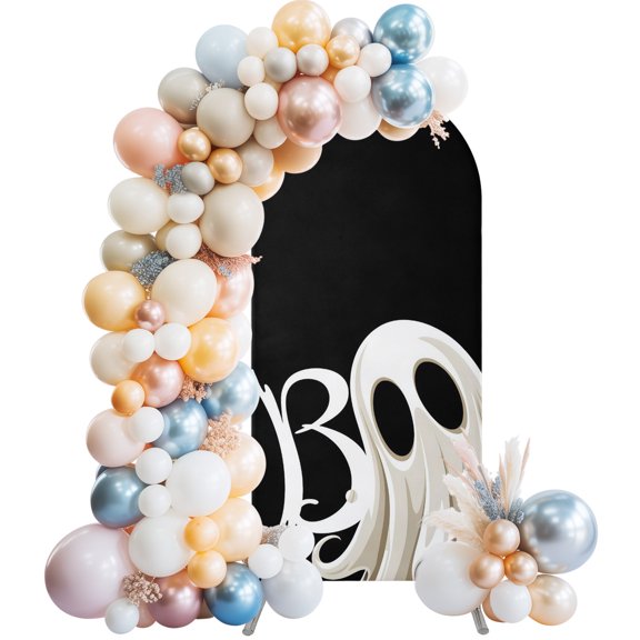 Halloween Scary Ghost Arch Backdrop Cover Spandex Fitted Arch Cover 6FT,Arches Backdrop Stand Covers for Wedding Birthday Party Ceremony Banquet Decoration Black White