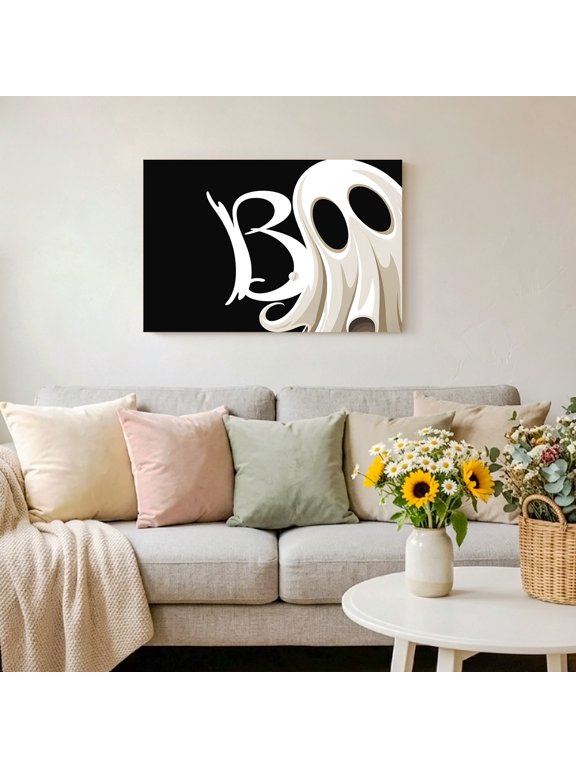 Halloween Scary Ghost Framed Canvas Wall Art Print in USA,Canvas Pictures Painting Prints Black White Wall Artwork for Home Office Living Room Bedroom Decor,10"x8"