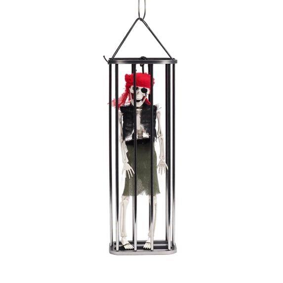Halloween Scary Hanging Cage Ghost Prop, Animated Screaming Prisoner with Light-Up Eyes & Eerie Sounds, Haunted House, Yard, Doorway Halloween Decorations