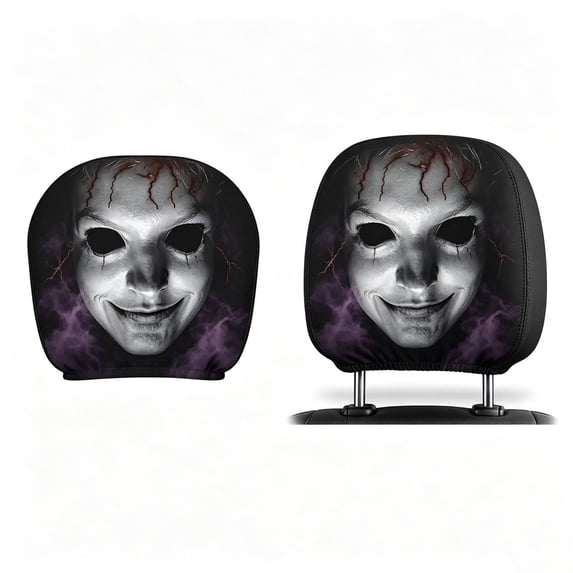 Halloween Scary Headrest Covers, 2 Pcs Halloween Ghost Face Headrest Covers, Spooky Auto Head Rest Protector with Ghost Face Mask Design, Fit for Vehicle Car SUV Truck, Funny Gag Gift Decor