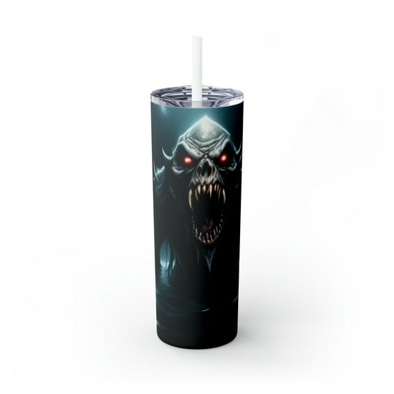 Halloween Scary Howling Ghoul Skinny Black Tumbler with Straw 20oz