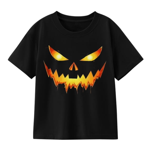 Halloween Scary Jack O Lantern Face Graphic T-Shirt for Boys, Fun Spooky Short Sleeve Shirt for Fall