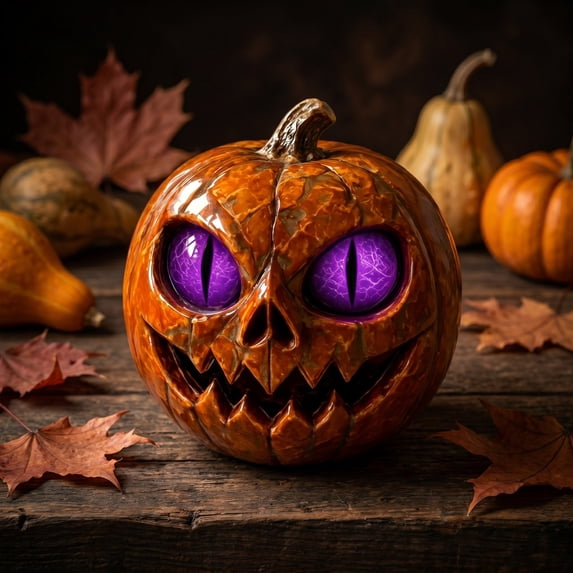 Halloween Scary Jack O Lantern Pumpkin Statue with Color Changing LED Eyes Spooky Tabletop Yard Decor Prop