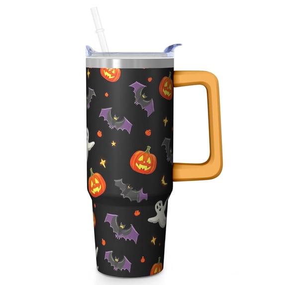 Halloween Scary Night 30 Oz Tumbler with Handle and Straw, Gothic Spooky Stainless Steel Cup, Holiday Gift