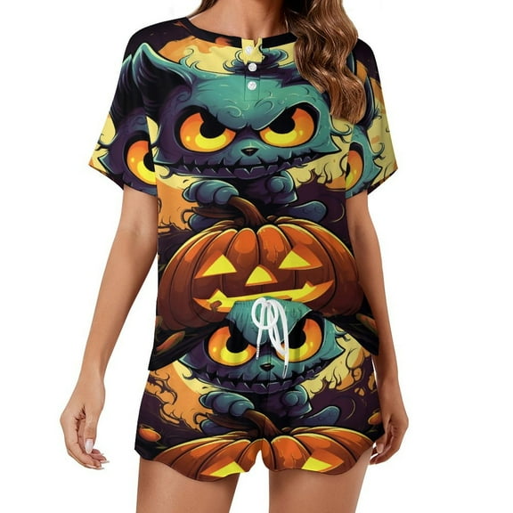 Halloween Scary Night Full Moon 2 Pack Women’s Pajama Set Print Sleepwear And Shorts Y2k Loungewear Sets S-5XL