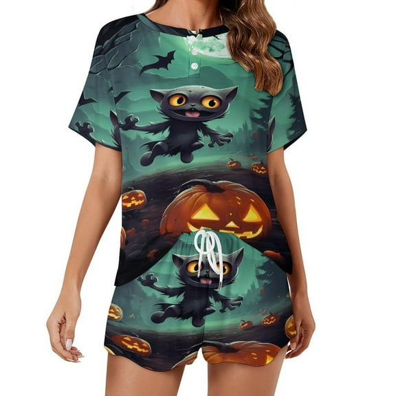 Halloween Scary Night Full Moon 2 Pack Women’s Pajama Set Print Sleepwear And Shorts Y2k Loungewear Sets S-5XL