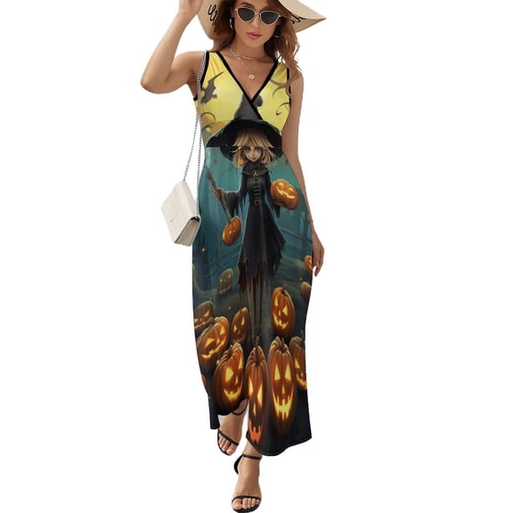 Halloween Scary Night Full Moon Art Sleeveless Dress Women's Summer Suit Dresses for Women 2025 Luxury Party Dress