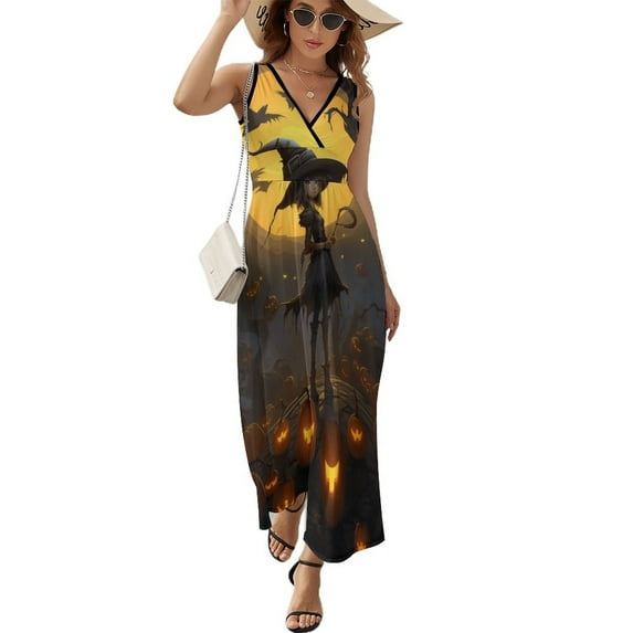 Halloween Scary Night Full Moon Art Sleeveless Dress Women's Summer Suit Dresses for Women 2025 Luxury Party Dress