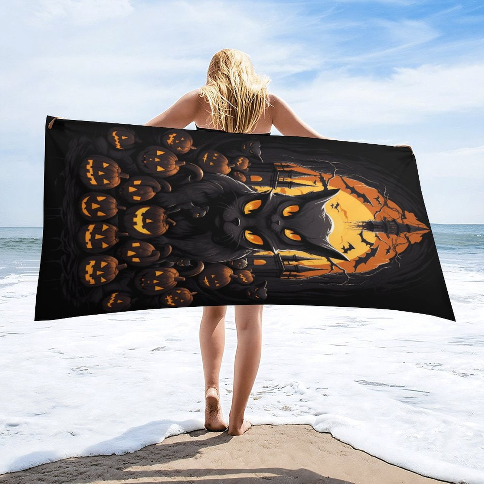 Halloween Scary Night Full Moon Beach Towel – with A Unique Design, Extra Large,XL (32”x 63”) for Kids & Adults