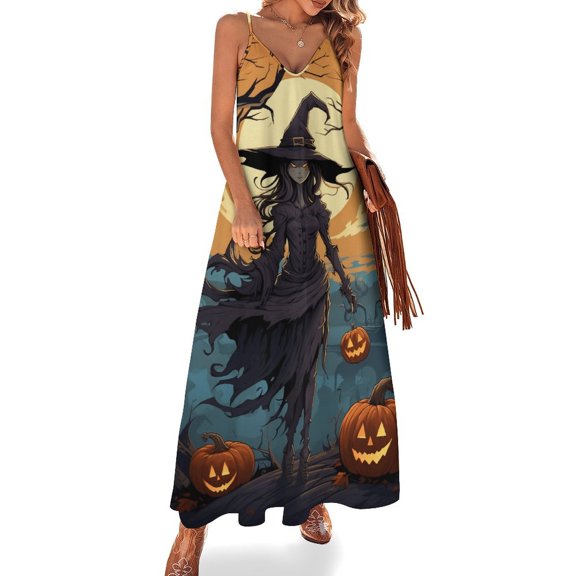 Halloween Scary Night Full Moon Design Sleeveless Dress Woman Fashion Long Dresses Women's Summer Suit Dress 2025