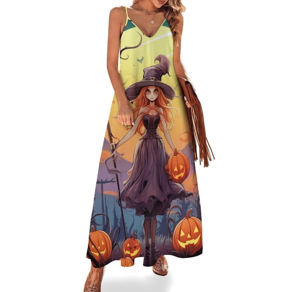 Halloween Scary Night Full Moon Design Sleeveless Dress Woman Fashion Long Dresses Women's Summer Suit Dress 2025