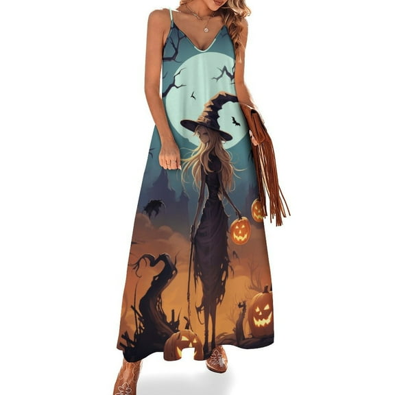 Halloween Scary Night Full Moon Design Sleeveless Dress Woman Fashion Long Dresses Women's Summer Suit Dress 2025