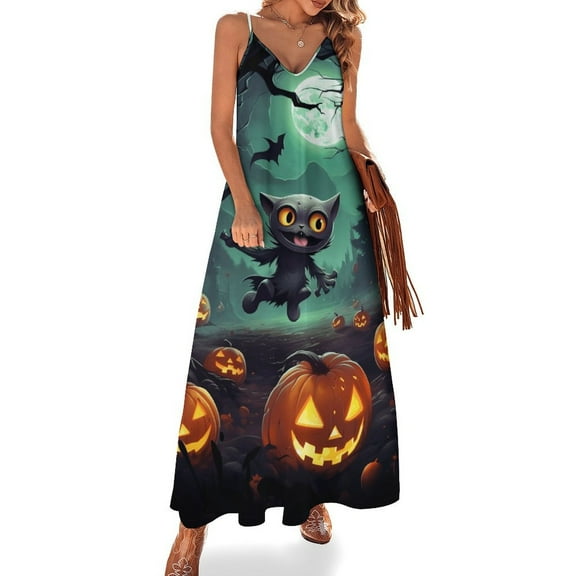Halloween Scary Night Full Moon Fine Art Sleeveless Dress Summer Dress Woman 2025