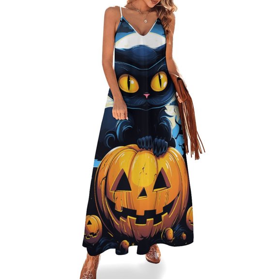 Halloween Scary Night Full Moon Fine Art Sleeveless Dress Summer Dress Woman 2025