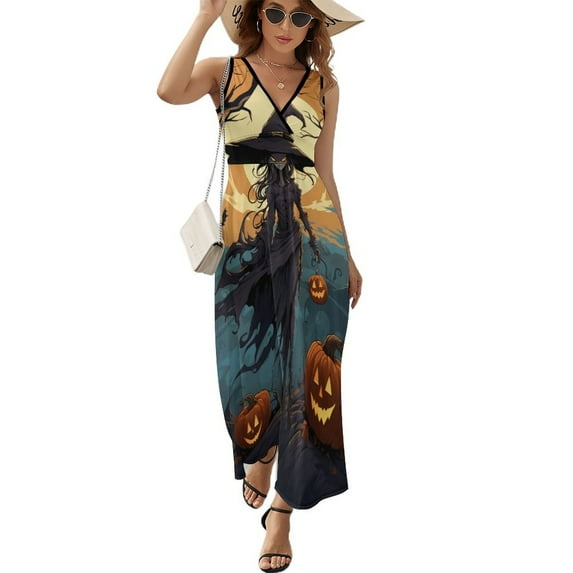 Halloween Scary Night Full Moon King Size Sleeveless Dress Dresses Summer Women Dresses Clothing Woman Dresses Dress