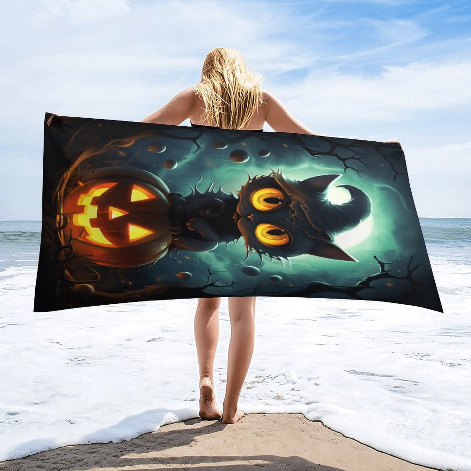 Halloween Scary Night Full Moon Oversized Beach Towel XL Pool Camping Swim Towels 32''x63'' Soft Blanket Accessories Must Vacation Necessities Adult