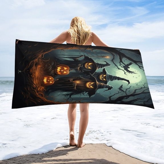Halloween Scary Night Full Moon Oversized -Washed Lightweight Quick Dry Beach Towels - 32"x63"