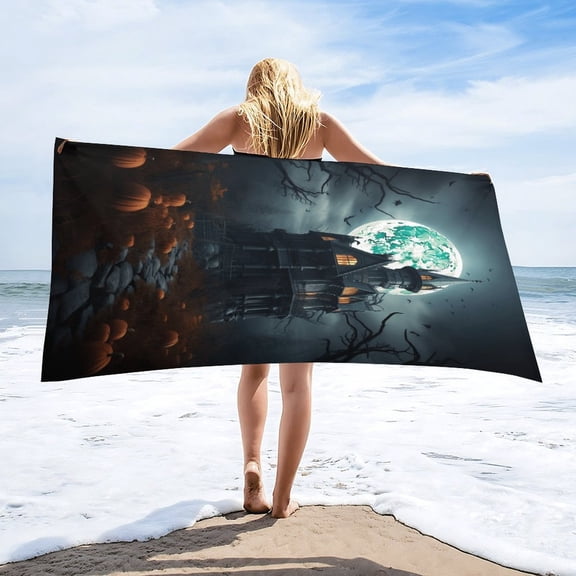 Halloween Scary Night Full Moon Oversized -Washed Lightweight Quick Dry Beach Towels - 32"x63"