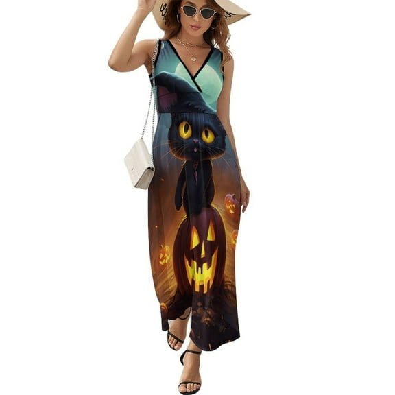 Halloween Scary Night Full Moon Sleeveless Dress Female Clothing Dress Women Summer 2025 Dress
