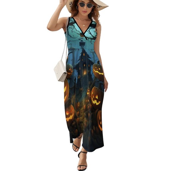 Halloween Scary Night Full Moon Sleeveless Dress Woman Fashion Long Dresses Women's Summer Suit Dress 2025