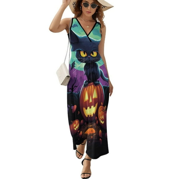 Halloween Scary Night Full Moon Sleeveless Dress Woman Fashion Long Dresses Women's Summer Suit Dress 2025