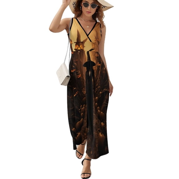 Halloween Scary Night Full Moon Sleeveless Dress Woman Fashion Long Dresses Women's Summer Suit Dress 2025
