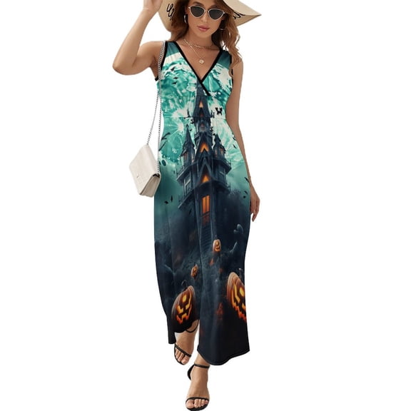 Halloween Scary Night Full Moon Sleeveless Dress Woman Fashion Long Dresses Women's Summer Suit Dress 2025