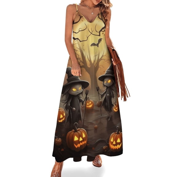 Halloween Scary Night Full Moon Sleeveless Dress Woman Fashion Long Dresses Women's Summer Suit Dress Summer 2025 Women