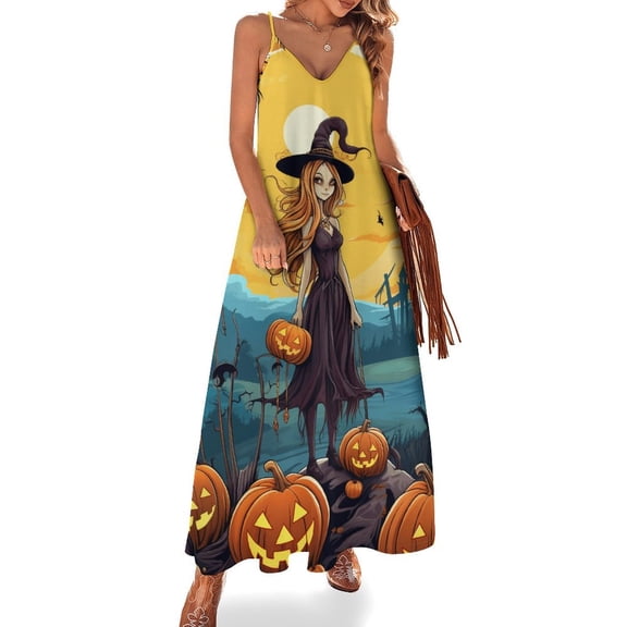 Halloween Scary Night Full Moon Sleeveless Dress for Women Clothing Female Women's Summer Skirt