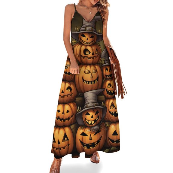 Halloween Scary Night Full Moon Sleeveless Dress for Women Clothing Female Women's Summer Skirt