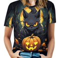 thumbnail image 1 of Halloween Scary Night Full Moon Women's Short Sleeve T-Shirt Crew Neck Casual Summer Trendy Loose Fit Tops, 1 of 6