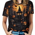 thumbnail image 1 of Halloween Scary Night Full Moon Women's Short Sleeve T-Shirt Crew Neck Casual Summer Trendy Loose Fit Tops, 1 of 6